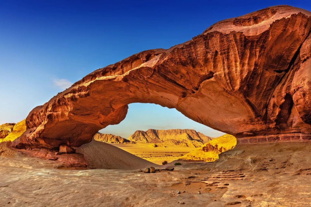 Wadi Rum rock arch in the Best of Jordan Tour experience