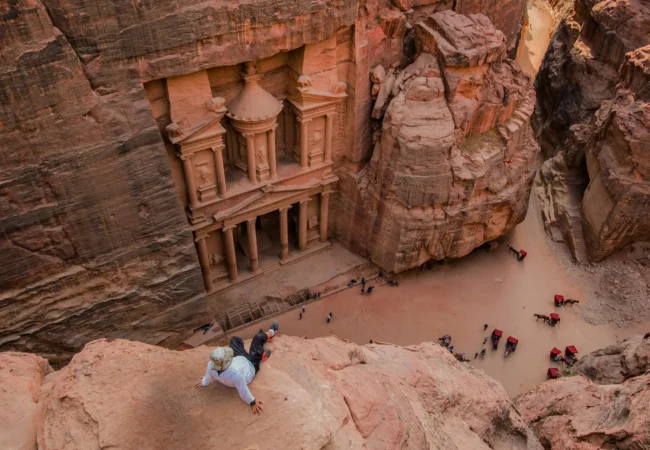 Al-Khazneh Treasury and sandstone cliffs in Petra, Jordan